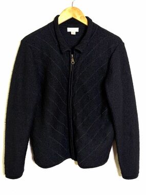100% boiled wool jacket Christopher & Banks Black Zip-Front Cardigan sweater XL